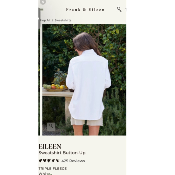 New Frank & Eileen White Triple Fleece Eileen Sweatshirt Button-Up L - Picture 2 of 5